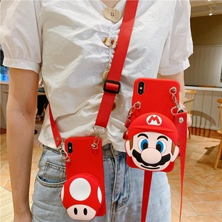 For Xiaomi Mi Redmi 6 6A 7 7A 8 8A 9 9A 9C 9T 10 10A Note7 Note8 Pro Luxury 3D Mario Mushroom Coin Zipper Zero Wallet Bag Soft TPU Phone Case Back Cover With Lanyard