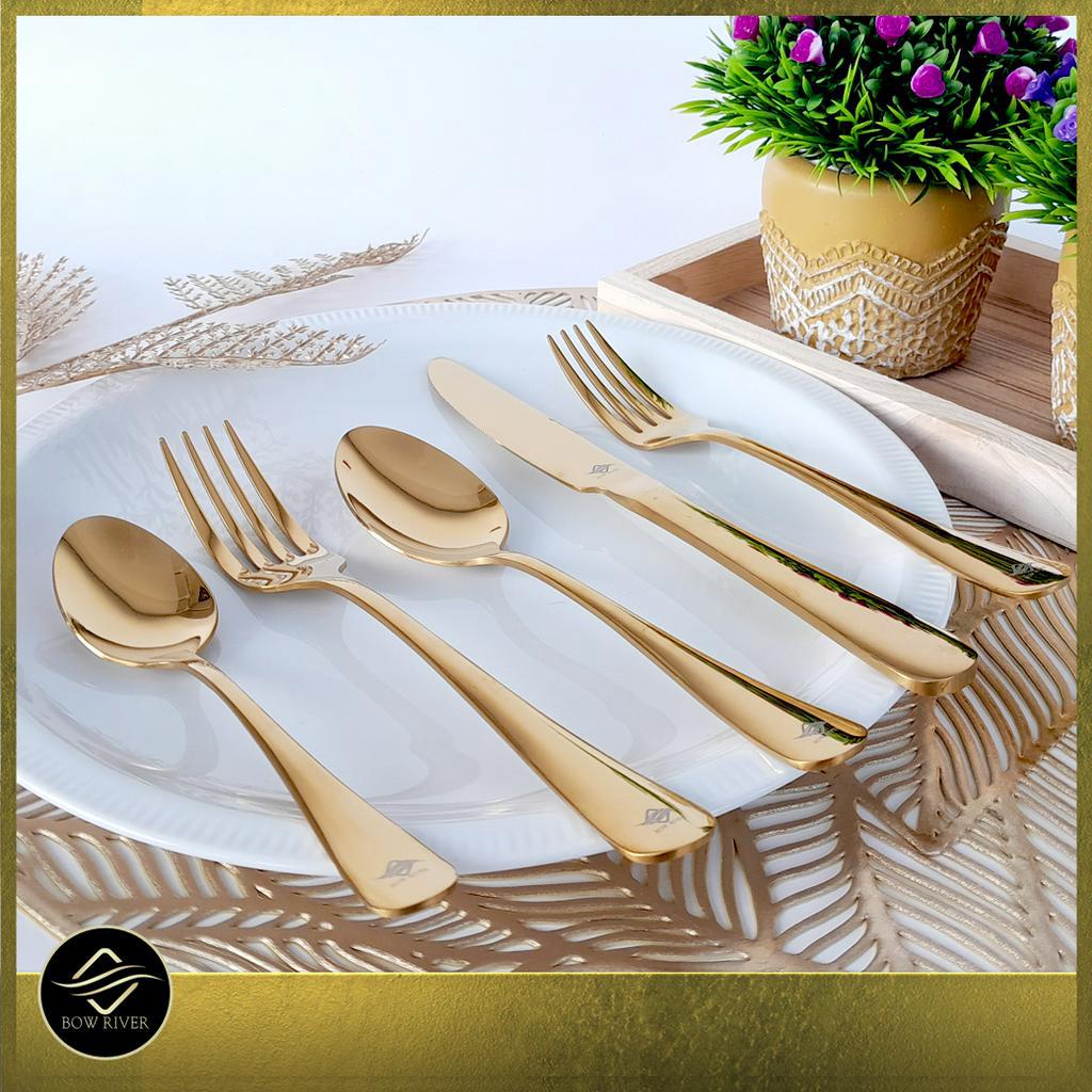 ชุดช้อนส้อม สีทอง หยดน้ำ พร้อมส่งจากไทย เกรดพรีเมี่ยม Golden Flatware Set  Stainless Steel Premium g