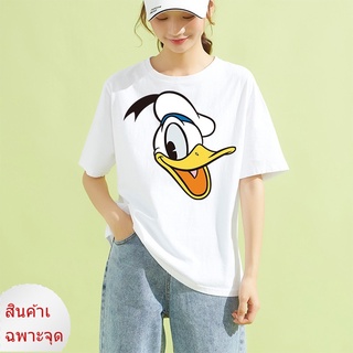 เสื้อยืดลําลอง แขนสั้น พิมพ์ลาย Donald Duck น่ารัก สีดํา และสีขาว แฟชั่นฤดูร้อน สไตล์สตรีท สําหรับสตรี