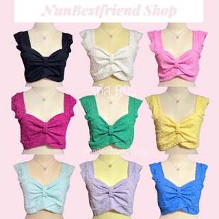 เสื้อครอปโบว์อกร่อง 🎀มี9สี พร้อมส่ง [R05]