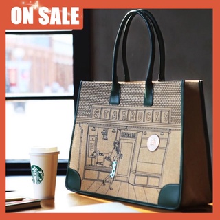 Starbucks 2021 limited collection 50th anniversary Vintage Linen letter canvas bag large capacity one shoulder handbag