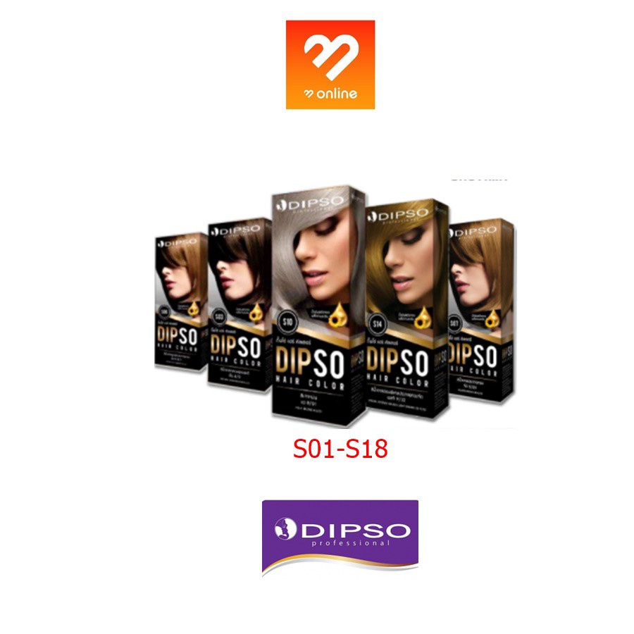 DIPSO S01-S18 ครีมเปลี่ยนสีผม ดิ๊พโซ่ 110 กรัม (ไม่มีแอมโมเนีย กลิ่นไม่ฉุน) Dipso Hair Color Cream 110g. (No Ammonia)