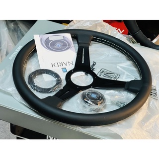 พวงมาลัย Nardi Classic Steering Wheel 360 mm Leather Gray Stitch แท้ อิตาลี่ ด้ายเทา Italy พร้อมแหวนอลูมิเนียม น็อต แตร