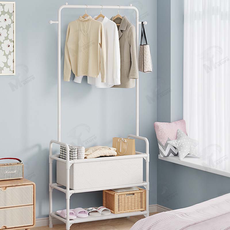 [พร้อมกระเป๋าผ้า] ราวเเขวนเสื้อผ้า ราวมินิมอล ชั้นวางของ+แขวนกระเป๋า โครงเหล็ก ชั้นวางผ้า non woven กันน้ำ พร้อมส่ง XC