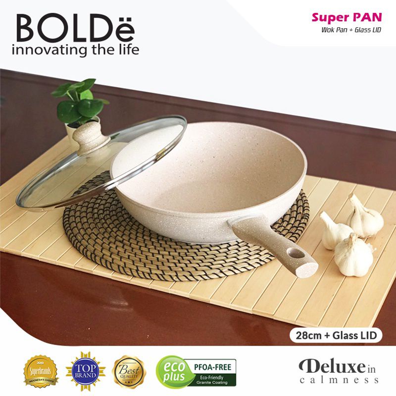 Super PAN WOK (WAJAN) 28 ซม. + แก้ว LID Granite Beige Original BOLDe