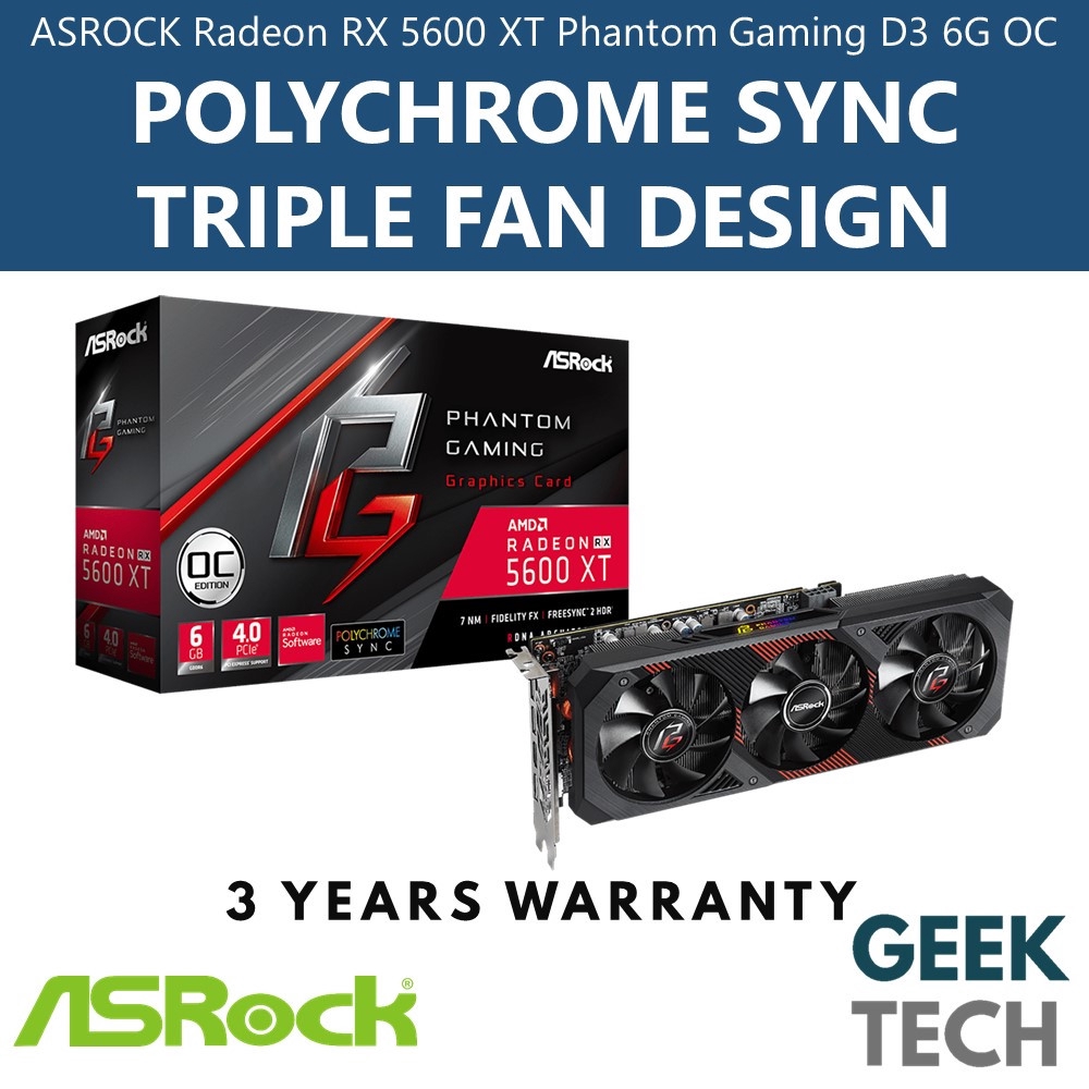 ASROCK Radeon RX 5600 XT Phantom Gaming D3 6GB GDDR6 OC