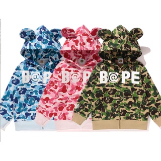 เสื้อแจ็กเก็ต มีฮู้ด ลายพราง ฉลาม BAPE สไตล์ใหม่ สําหรับเด็กผู้ชาย ผู้หญิง 0818