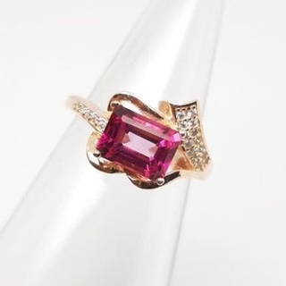 แหวน พิงค์โทพาส Pink Topaz พลอยแท้ เจียรไนสี่เหลี่ยม ขนาด 6 × 8 มม. ตัวเรือนเงิน  925 ชุบพิงค์โกลด์ ขนาด 51