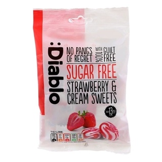 เดียโบล ลูกอมรสสตรอเบอร์รี่ สูตรปราศจากน้ำตาล Diablo Strawberry &amp; Cream Sweet Candy Sugar Free 75g.