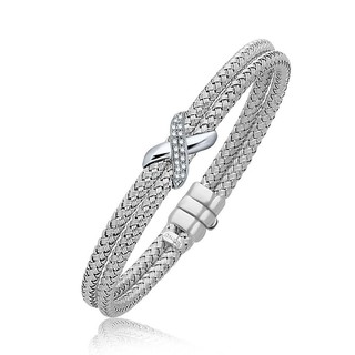 สร้อยข้อมือทองคำขาว 14k พร้อมเพชร 0.17 กะรัต Diamond Accented X Station Weave Bangle