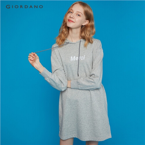 GIORDANO WOMEN Embroidery hooded long-sleeve dress 13469811