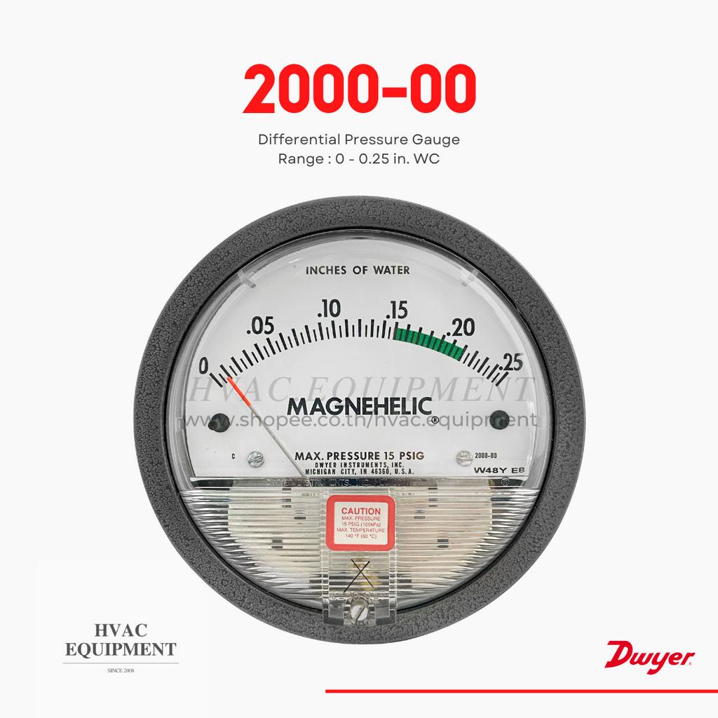 2000-00 "Dwyer" Magnehelic Differential Pressure Gauge, Range: 0-0.25 in. WC