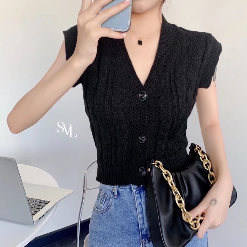 ไหมพรมแขนกุดผ้าknit นุ่มๆ ทอลายใ - qg_qdypbih - ThaiPick