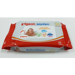 Pigeon Baby Wipes สูตรคาโมมายล์ ผ้าหนานุ่ม 20 แผ่น / ห่อ