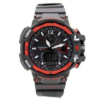 Evosport นาฬิกาข้อมือชาย สายยาง 2 ระบบ (เข็มและDigital) - ES20020 (Black-Red)