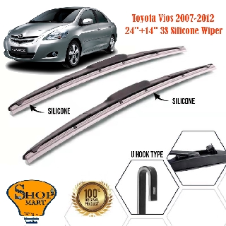 Toyota Vios ที่ปัดน้ําฝน 3 ส่วน Mugen ที่ปัดน้ําฝน ซิลิโคนนุ่ม ไฮบริด ที่ปัดน้ําฝน ไร้กระดูก ที่ปัดน้ําฝนกระจกรถยนต์ 24 นิ้ว + 14 นิ้ว