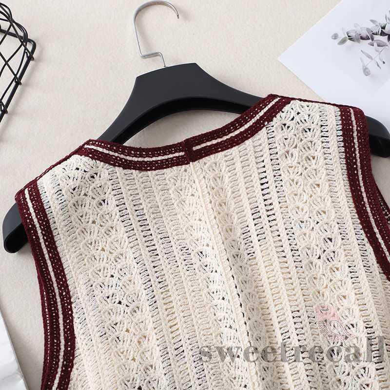 SWT-Women’s Crochet Knit Tank Tops, Vintage Sleeveless V Neck Loose Floral Sweater Vest #8