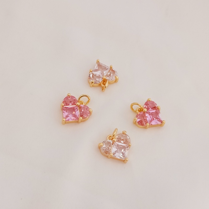 จี้สร้อยคอ สร้อยข้อมือ ชุบทองแดง 14K รูปหัวใจ ฝังคริสตัลพีช แข็งแรง แฮนด์เมด DIY