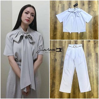 เซ็ทเสื้อแขนสั้นดีเทลคอสมอค แต่งโบว์ผูก #showroombrand