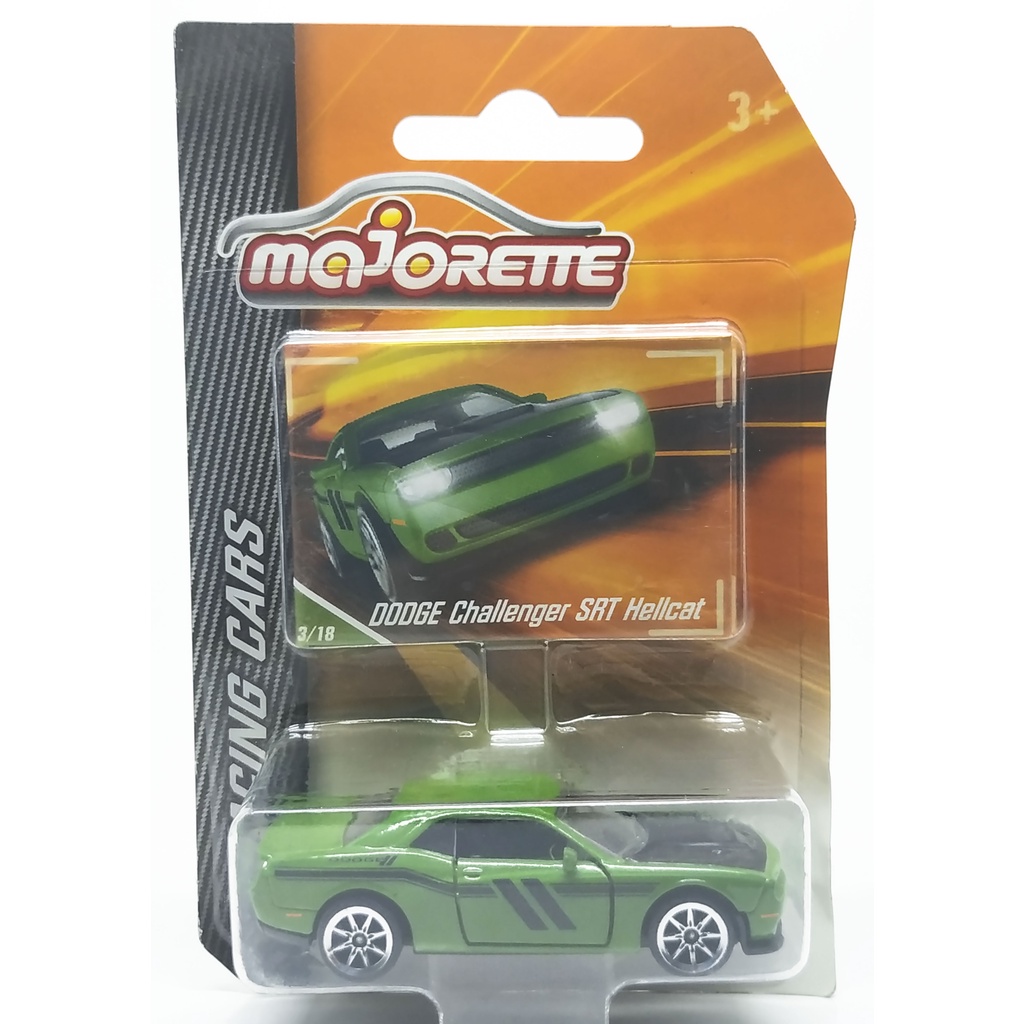 Majorette Dodge Challenger SRT Hellcat - Black Stripe - Green Color /Wheels 8S /scale 1/66 (3 inches