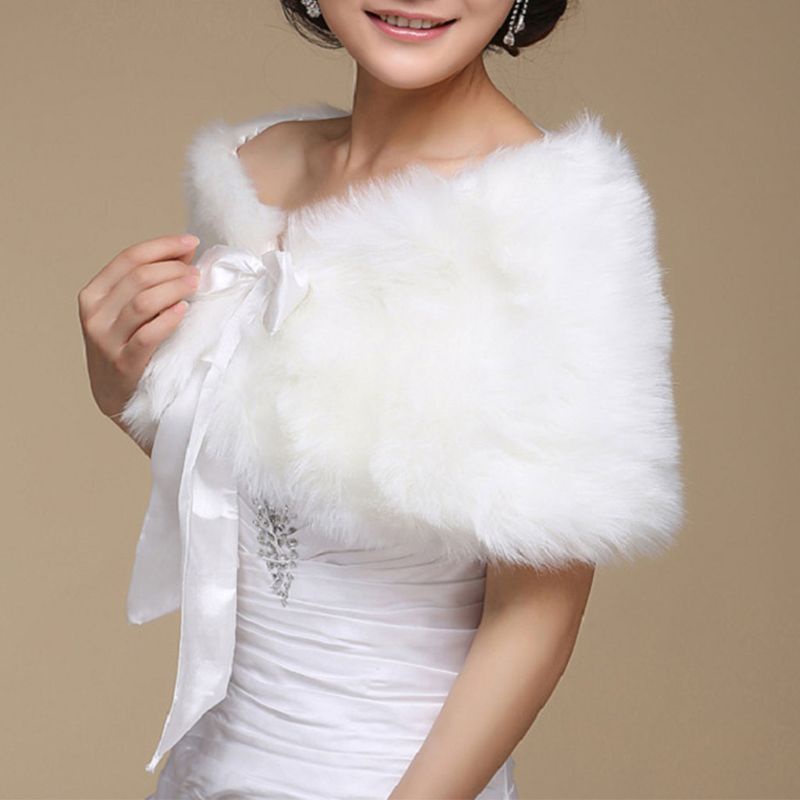 Yaa ผู้หญิงฤดูหนาวหนึ่งขนาด Warm Faux Fur Cape เสื้อคลุมงานแต่งงานห่อผ้าคลุมไหล่เจ้าสาวสําหรับ Jac - รูปที่ 6