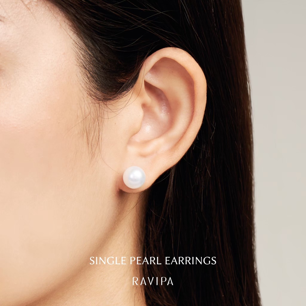 RAVIPA - Single Pearl Studs - ต่างหูมุกน้ำจืดแท้