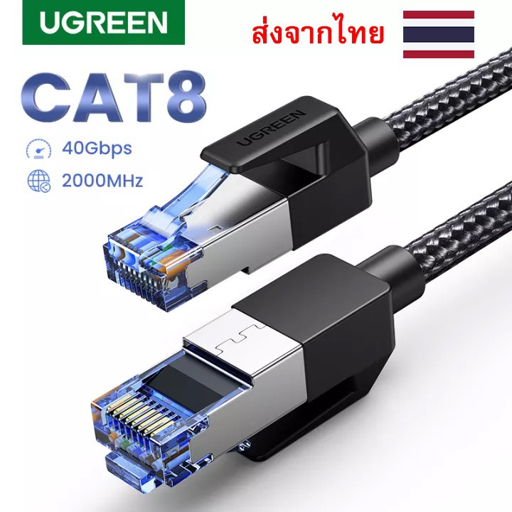 UGREEN Ethernet Cable CAT8 40Gbps 2000MHz CAT 8 Networking Nylon Braided Internet Lan Cord RJ45 RJ-45 สายแลน อีเทอร์เน็ต