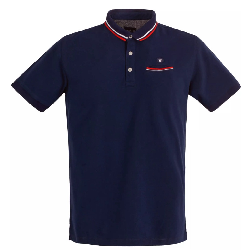 BROWNE & CO. เสื้อโปโล คอตตอน สีกรมท่า คอตัดต่อผ้าทอลาย อกปักโลโก้ รุ่น LPT007-1-NV