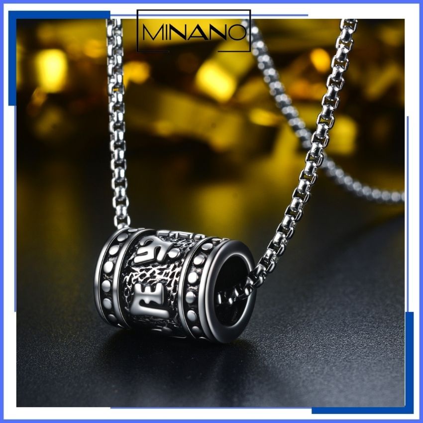 สร้อยคอไทเทเนี่ยมผู้ชายพร้อมแหวนสลักด้วยตัวอักษรมนต์พุทธ 6 ตัว DTN09