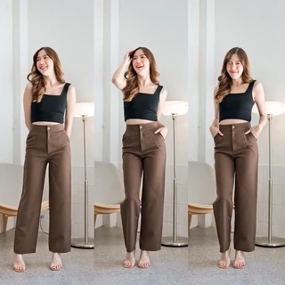 🍒A80🍒กางเกงผ้าไมโคร ขายาวกระบอกใหญ่ซิปหน้า ไซส์S-3XL📦งานป้ายร้านพร้อมส่ง