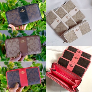 (ผ่อน0%)10เดือน🚩กดเลย พร้อมส่งCOACH มีหลายสีกดดูค่ะ กระเป๋าสตางค์ใบยาว ซิปรอบลายC แท้100%