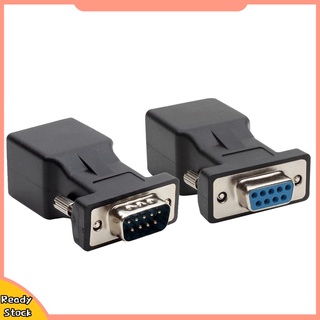 Hua- อะแดปเตอร์พอร์ตอนุกรม 9 Pin DB9 RS232 ตัวผู้ ตัวเมีย เป็นอีเธอร์เน็ต RJ45 Cat5e 6 2 ชิ้น