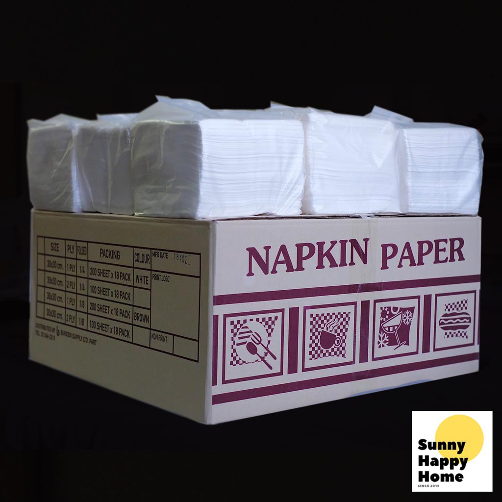 กระดาษเช็ดปากแผ่นใหญ่หนา 2 ชั้น Napkin Paper 30x30 cm 2 Ply 100แผ่น x 18 ห่อ 1,800 แผ่น/ ลัง ขายยกลัง เปิดใบกำกับภาษีได้