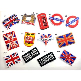 ตัวรีดติดเสื้อ ท่องเที่ยว อังกฤษ ลอนดอน ธงชาติ England London Patch wop งานปัก DIY ตัวรีด อาร์มติดเสื้อ กระเป๋าเดินทาง