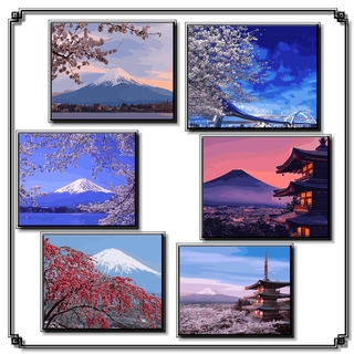 40*50cm DIY ภาพวาดสีน้ำมัน ภาพระบายสีตามตัวเลข Oil Painting Paint By Numbers  Japan landscape