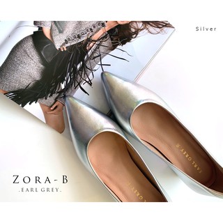 EARL GREY รองเท้าหนังแกะแท้  หนังนิ่ม พื้นนุ่ม พื้นหนานุ่มพิเศษ รุ่น Zora B in Metallic silver