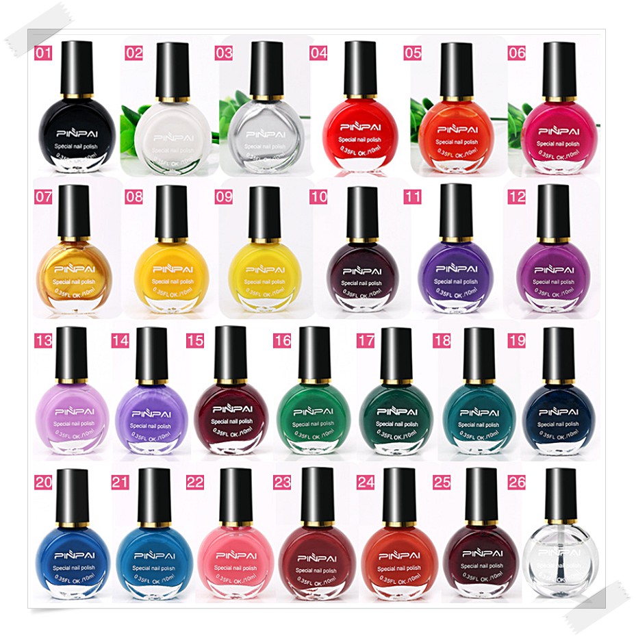 สีทาเล็บ สีปั้มลาย สีปั้มเพลท เนื้อข้น เนื้อดี เกรดคุณภาพดี Pinpai รหัส 14-26  ตกแต่งเล็บ พร้อมส่ง