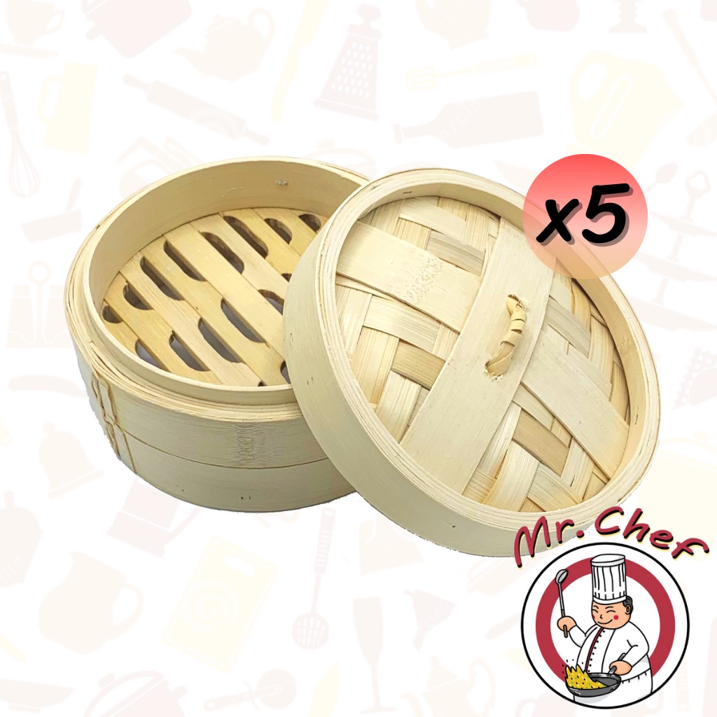 Mr.Chef [พร้อมส่ง] เข่งติ่มซำ สไตล์ฮ่องกง 5 6.5 8 นิ้ว แพ็คละ 5 ชิ้น เข่งปลาทู เข่งนึ่งปลา เข่งไม้ไผ่ ผลิตจากไม้ไผ่
