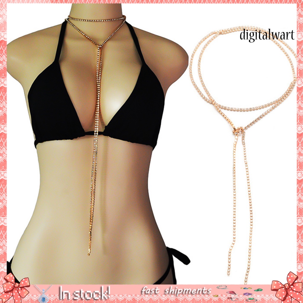 Dgl_สร้อยคอ Rhinestone ฝัง Tie Up ผู้หญิงยาวสร้อยคอChokerเครื่องประดับสําหรับงานปาร์ตี้