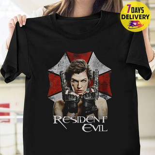 【100% cotton】เสื้อยืดแขนสั้น ผ้าฝ้าย พิมพ์ลาย Resident Evil Movie สีดํา สําหรับผู้ชาย