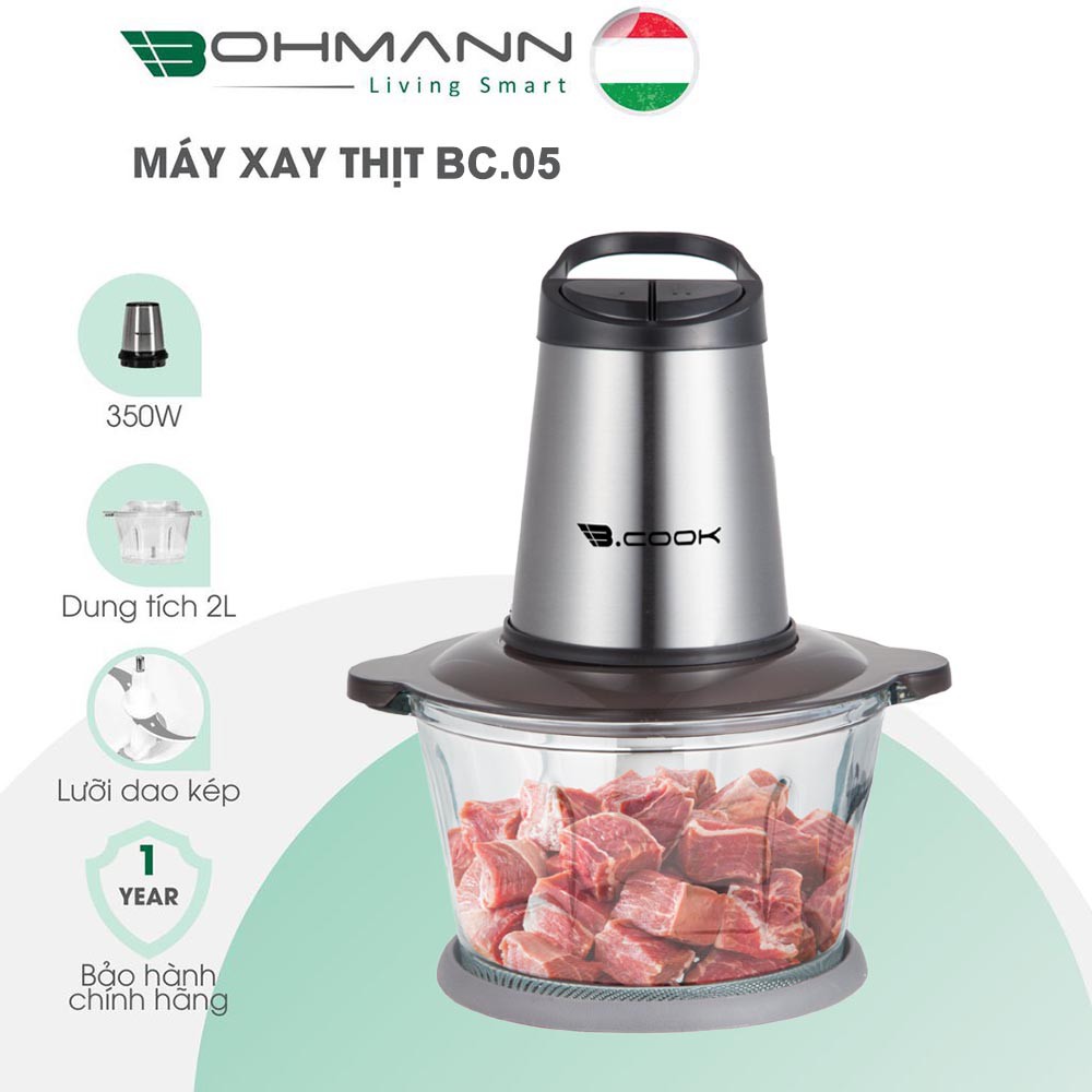 Bohmann B.Cook BC-05 เครื่องบดเนื้อมัลติฟังก์ชั่นพร้อมใบมีดคู่และโถแก้ว 2 ลิตร ความจุ 350W - ยี่ห้อ 