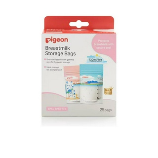 (ขนาด 120 มล.) Pigeon Breastmilk Storage Bage ( บรรจุ 25 ชิ้น ) พีเจ้น ถุงบรรจุน้ำนม มี 5 ลาย คละกัน