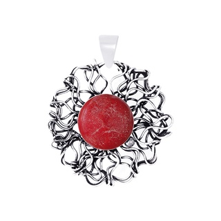 SILVER THAI  red shell wrapped flower pendant silver เครื่องประดับเงินแท้จี้ดอกไม้ตรงกลางสีแดง