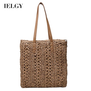 IELGY womens large capacity all-match straw one shoulder tote bag