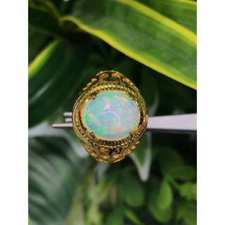 แหวนโอปอล (Opal Ring) ตัวเรือนเงิน ชุบทอง