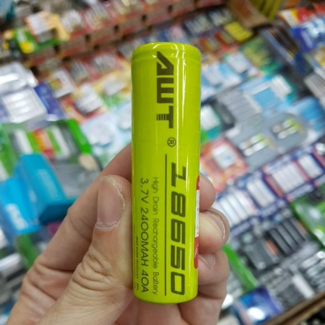 ถ่าน Awt 18650 สีเขียว 3.7V 2400mAh 40A ของใหม่ ของแท้ จำนวน1ก้อน