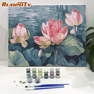 Ruopoty ภาพวาดสีอะคริลิค บนผ้าใบ ตามตัวเลข รูปดอกบัว ขนาด 40x50 ซม. DIY สําหรับตกแต่งผนัง