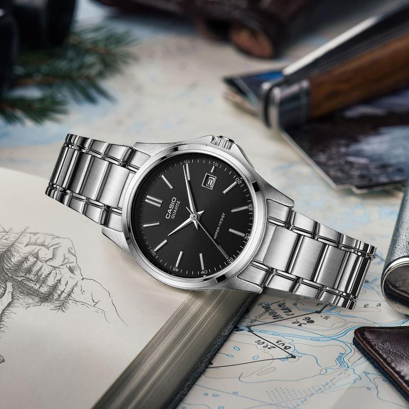 นาฬิกา นาฬิกาผู้ชาย (แท้ 100%) Casio นาฬิกาข้อมือผู้ชาย รุ่น MTP-1183A-1ADF สายสแตนเลส หน้าปัดดำ - แท้ 100% รับประกันสิน
