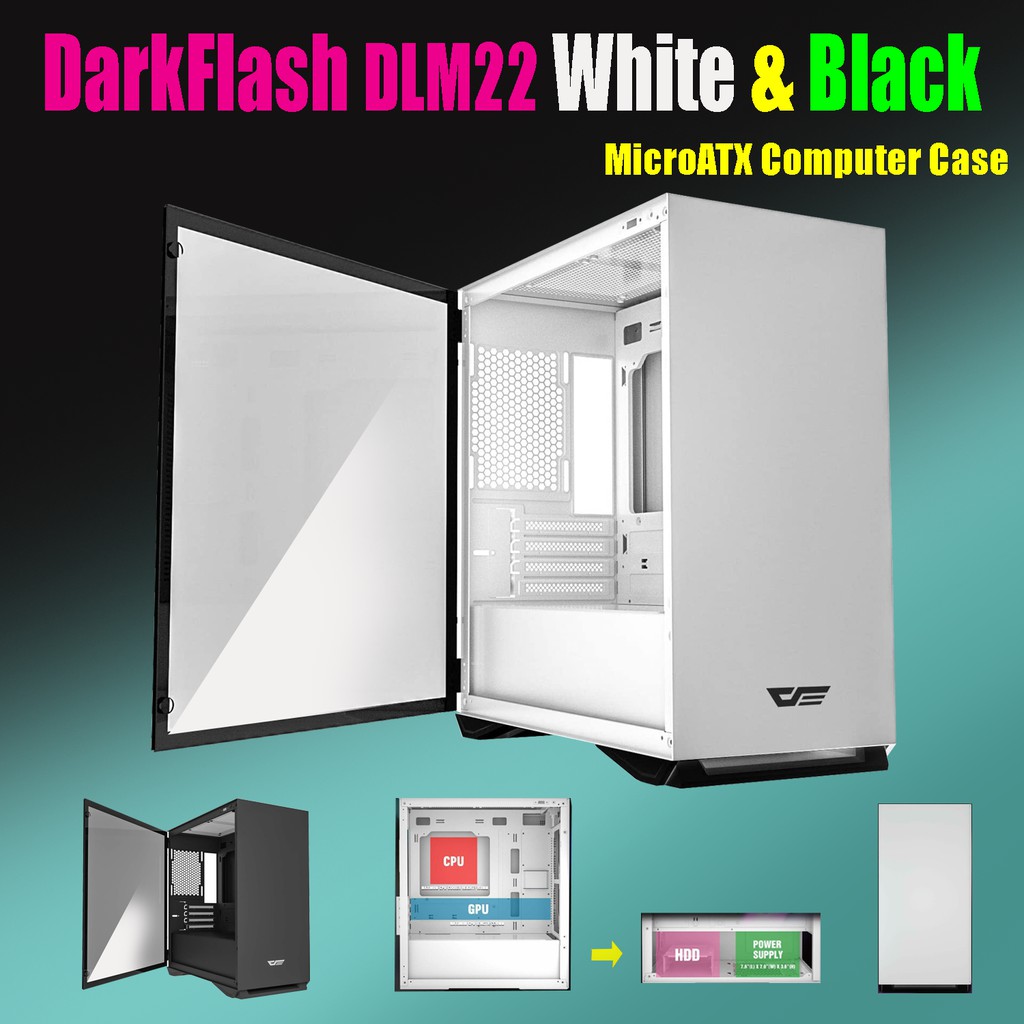 Case DarkFlash DLM22 MicroATX White,Black Door Opening Tempered Glass Type Side pane