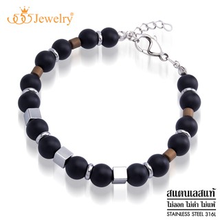 555jewelry สร้อยข้อมือหินนำโชค หินโอนิกซ์ (Onyx) และสแตนเลส สตีลทรงสี่เหลี่ยม รุ่น 555-BR022 - สร้อยข้อมือแฟชั่น (BR2)